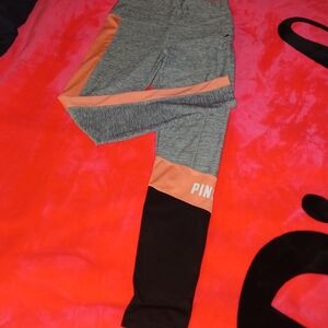 EUC PINK Active Colorblock Leggings Grey Peach Black Medium Yoga Athleisure